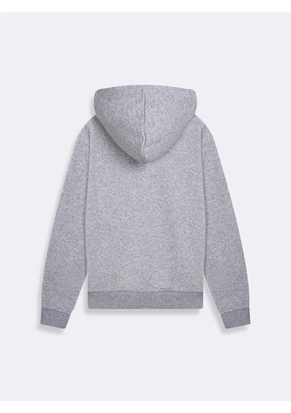 Kadın Sırtı Baskılı Kapüşonlu Fermuarsız Regular Fit Gri Sweatshırt fiyatları