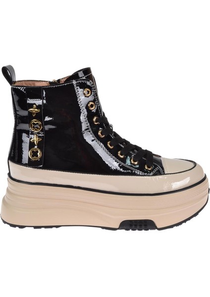 Kalın Tabanlı Günlük Kadın Bot GJ-336 Siyah Rugan Bej fiyatları