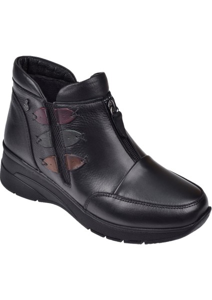 Hakiki Deri Comfort Kadın Bot VOY-Z014 Siyah