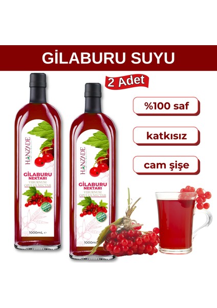 Gilaburu Suyu Nektarı 1 Litre x 2 Adet Şeker Ilavesiz Cam Şişe