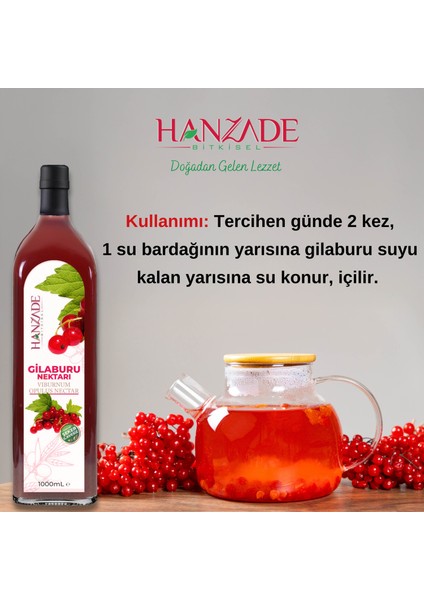 Gilaburu Suyu Nektarı 1 Litre x 2 Adet Şeker Ilavesiz Cam Şişe