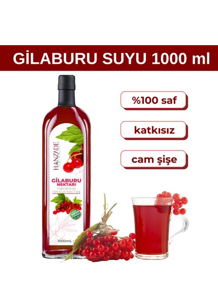 Gilaburu Suyu Nektarı 1 Litre Şeker Ilavesiz Cam Şişe