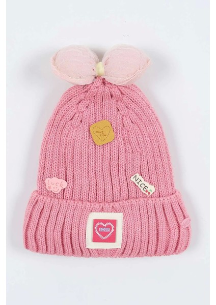 Çocuk Kız Kulaklı Bere (4-8 Yaş) K24130-02 Pembe