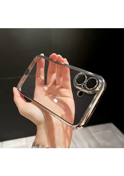 iPhone 16 Kılıf Tam Kamera Korumalı Metalik Parlak Renkli Kenarlı Yumuşak Silikon Lensli Kapak Arkası Şeffaf modelleri
