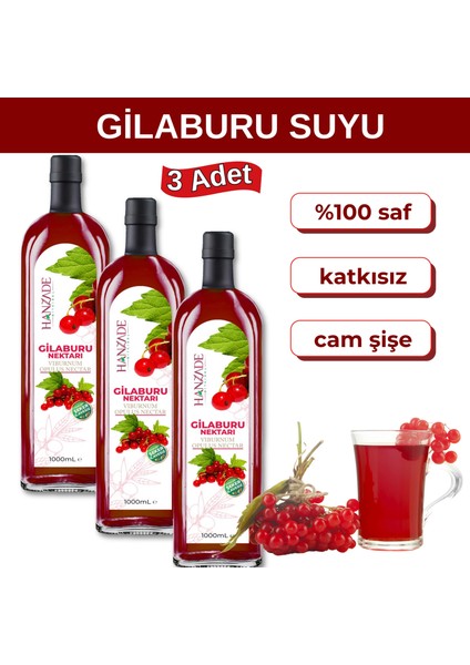 Gilaburu Suyu Nektarı 1 Litre x 3 Adet Şeker Ilavesiz Cam Şişe