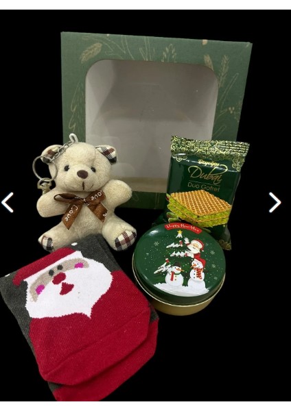 Hediye Konsept Kutusu, Ayıcık Anahtarlık,Unisex Çorap,doğal Kokulu Mum,dubai Gofret