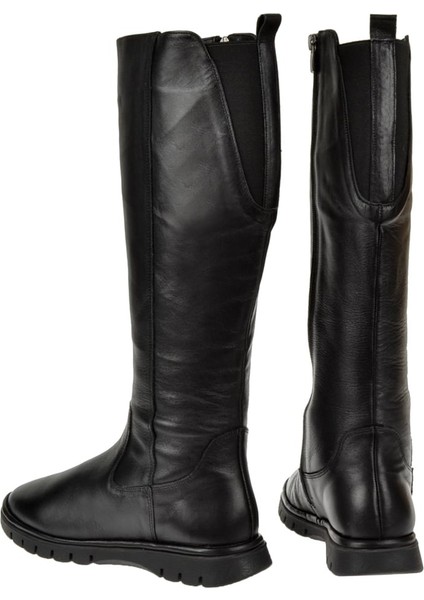 Baldır Kısmı Lastikli Comfort Kadın Çizme PLM-22828 Siyah