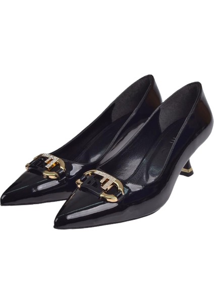 Tokalı 5 cm Topuklu Kadın Ayakkabı İZ-24215 Siyah Rugan fırsatları