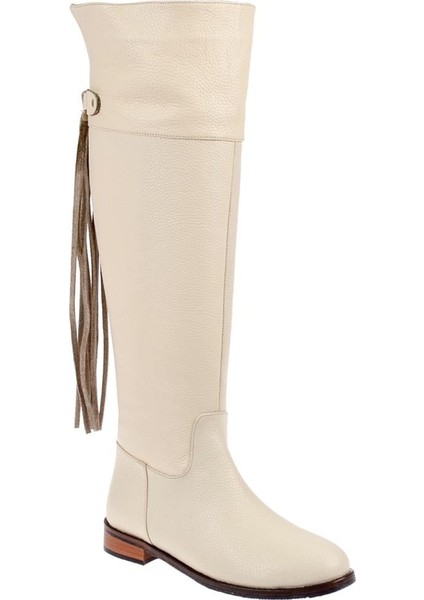 Maximino Hakiki Deri Binici Kadın Çizme MX-422 BEJ