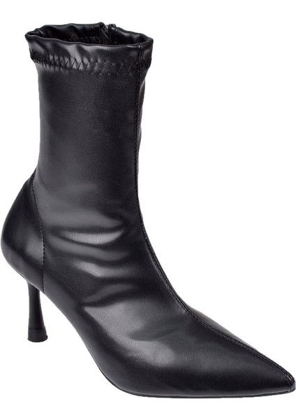 Likralı Topuklu Kadın Bot İZ-200 Siyah
