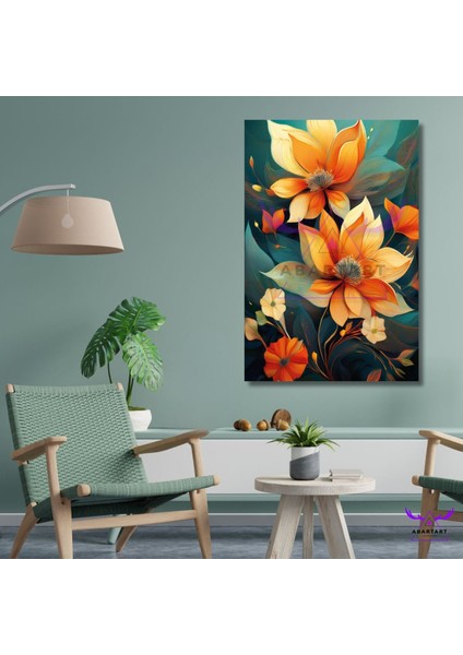 Tekli Dikey Kanvas Modern Duvar Tablosu Dekoratif Turuncu Çiçekler