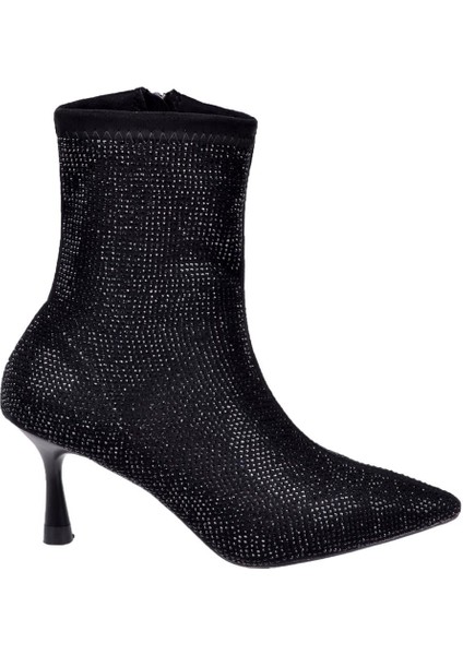 Taşlı Likra Topuklu Kadın Bot İZ-201 Siyah Süet fiyatları