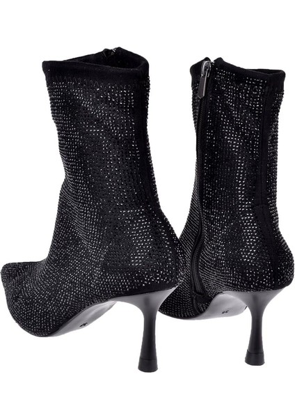 Taşlı Likra Topuklu Kadın Bot İZ-201 Siyah Süet indirimleri