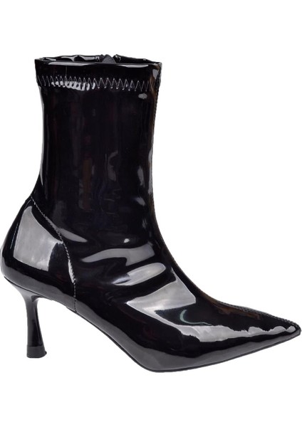 Likralı Topuklu Kadın Bot İZ-200 Siyah Rugan fiyatları