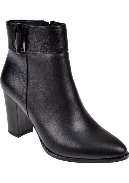 Hakiki Deri Topuklu Kadın Bot MX-150 Siyah
