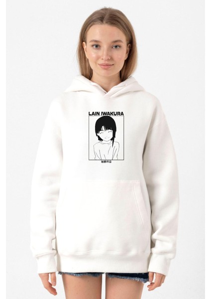 Serial Experiments Anime Lain Poster Beyaz Kadın 3ip Kapşonlu Sweatshirt