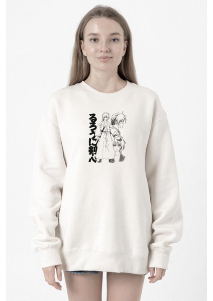 Rurouni Kenshin Black White Art Beyaz Kadın 2ip Sweatshirt
