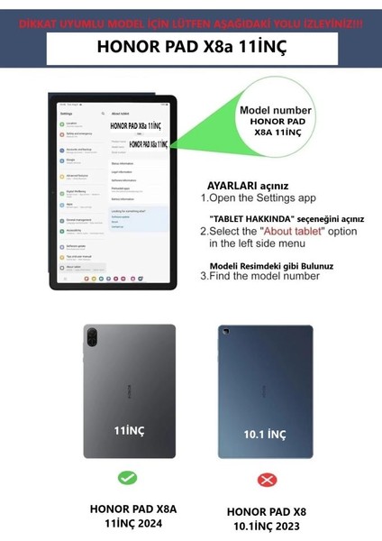 Honor Pad X8A 11INÇ Kılıf Dönen Tablet Kilifi Ekran Koruyucu+Kalem (Honorpad X8/x8 Pro Değildir) modelleri