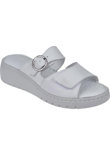 Hakiki Deri Comfort Kadın Terlik SK-22362 BEYAZ