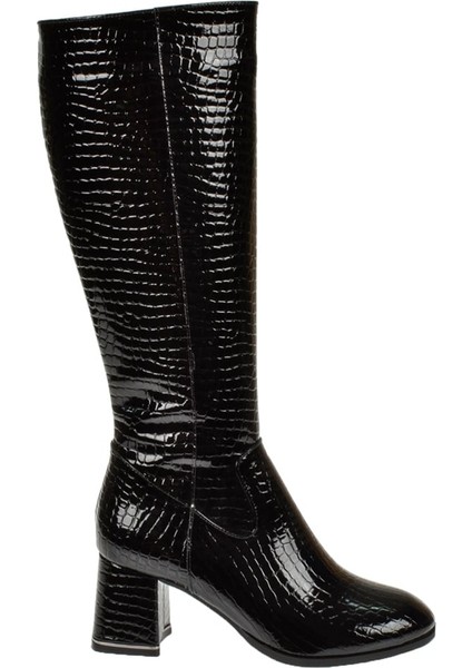 Topuklu Kadın Çizme İZ-600 Siyah Rugan fiyatları