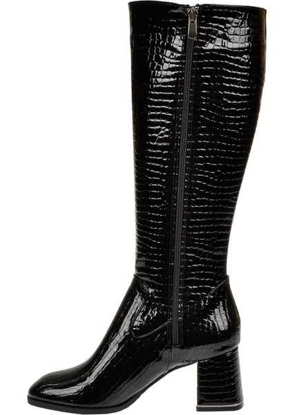 Topuklu Kadın Çizme İZ-600 Siyah Rugan modelleri