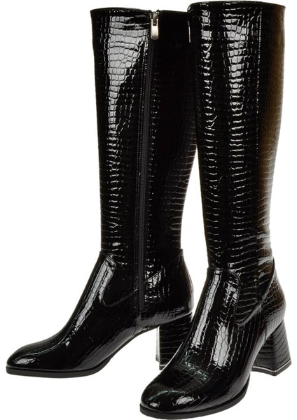 Topuklu Kadın Çizme İZ-600 Siyah Rugan fırsatları