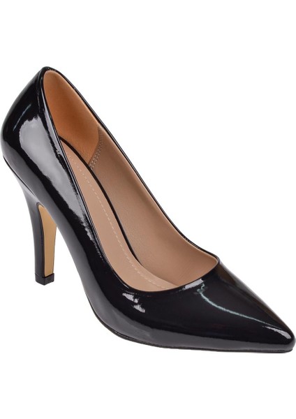 10 cm Topuklu Kadın Ayakkabı Stiletto MAK-437 Siyah Rugan