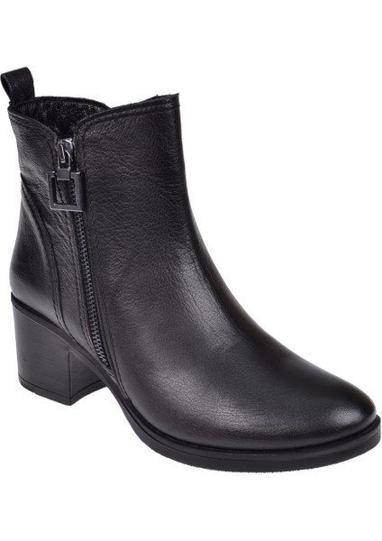 Hakiki Deri Topuklu Kadın Bot SK-92163 Siyah