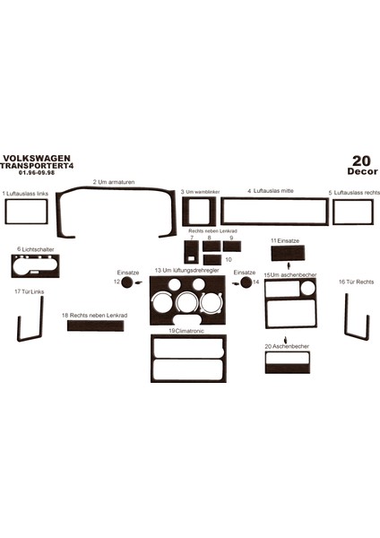 Volkswagen Transporter T4 Konsol-Maun Kaplama 1996-1998 20 Parça