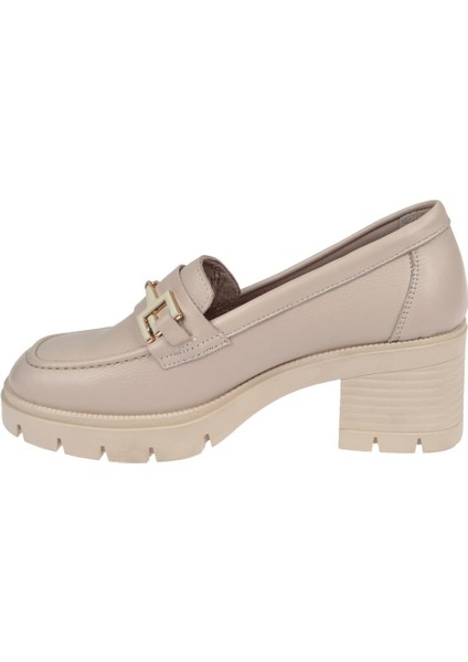 Hakiki Deri Kalın Topuklu Kadın Ayakkabı BL-2683 Bej modelleri