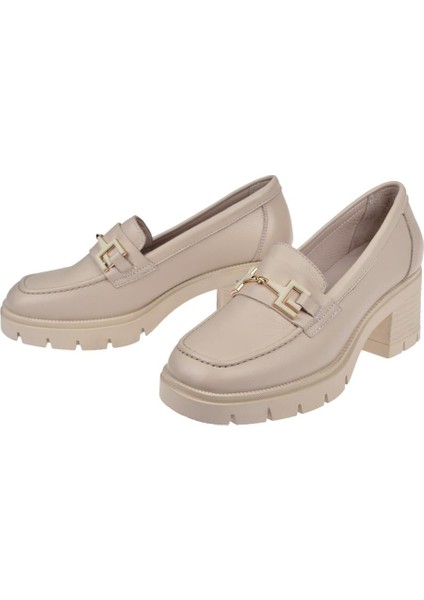 Hakiki Deri Kalın Topuklu Kadın Ayakkabı BL-2683 Bej fırsatları