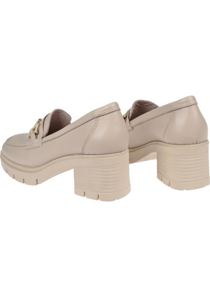 Hakiki Deri Kalın Topuklu Kadın Ayakkabı BL-2683 Bej indirimleri