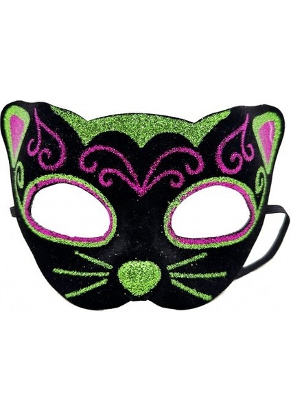 Siyah Kadife İşlemeli Kedi Maskesi modelleri