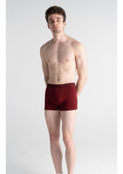 Erkek Çok Renkli 3'lü Likralı Pamuklu Boxer (Beyaz Bordo Geometrik) modelleri