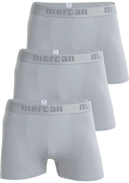 3'lü Erkek Pamuklu Likralı Premium Esnek Kumaş Gri Boxer