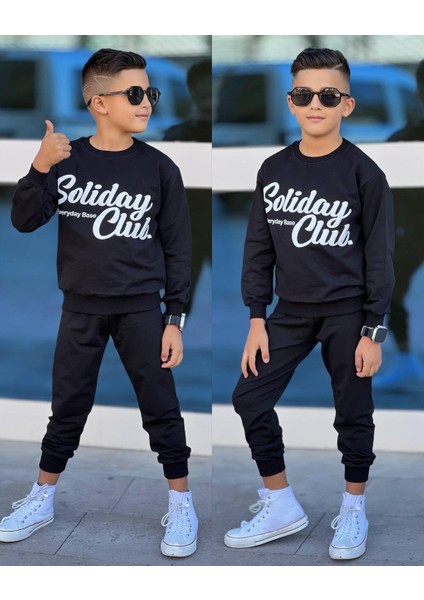 Alt-Üst Erkek Çocuk Siyah Renk Tarz Eşofman Takımı Sweatshirt
