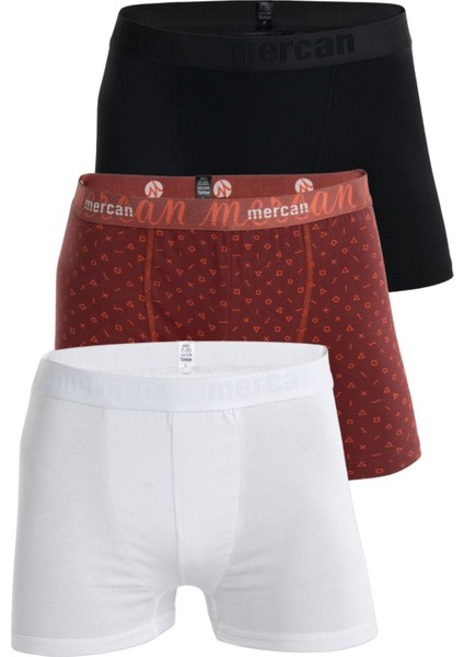 Erkek Çok Renkli 3'lü Likralı Pamuklu Boxer (Beyaz Değer Siyah)