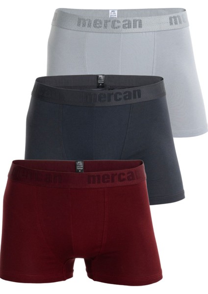 3'lü Pamuklu Likralı Çok Renkli Esnek Erkek Boxer (Bordo Antrasit Gri)
