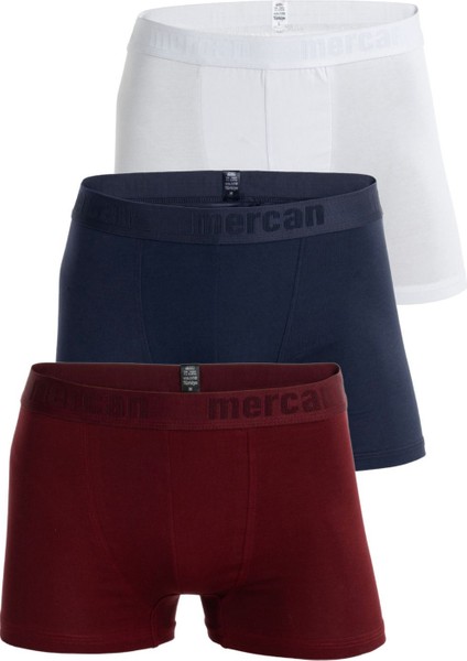 Erkek 3'lü Pamuklu Likralı Çok Renkli Esnek Boxer (Bordo Lacivert Beyaz)