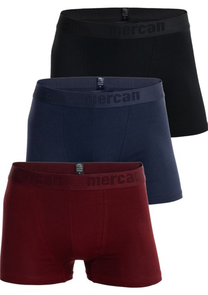 Çok Renkli 3'lü Pamuklu Esnek Likralı Erkek Boxer (Bordo Lacivert Siyah)