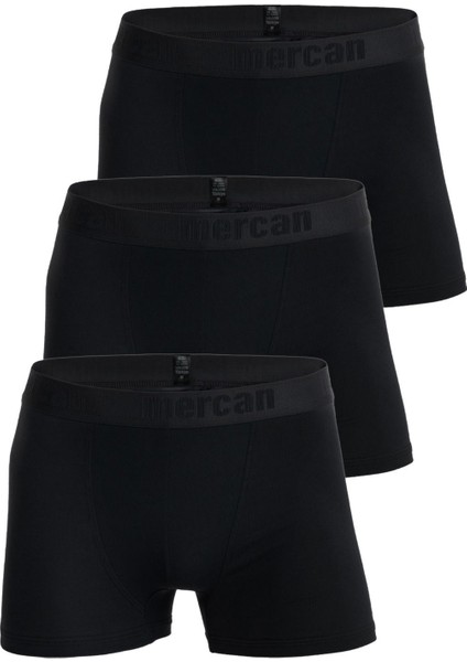 3'lü Paket Pamuklu Likralı Premium Esnek Kumaş Siyah Erkek Boxer