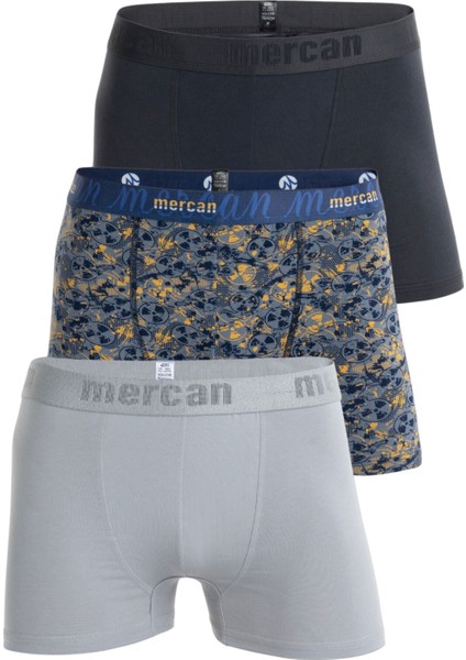 3'lü Erkek Çok Renkli Pamuklu Likralı Boxer (Gri Antrasit Danger)