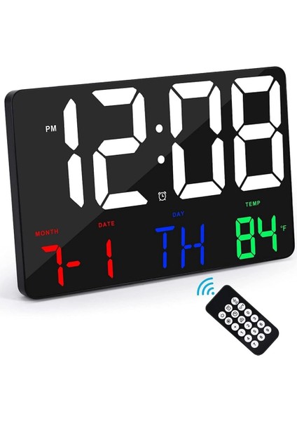 Duvar Saati Renkli Uzaktan Kumandalı Hd LED Ekran Tarih Gün Sıcaklık Alarm USB Dekoratif 25X16CM