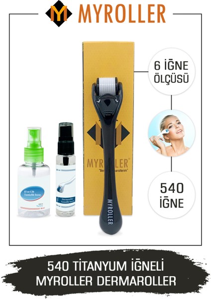 Myroller Dermaroller Titanyum 540 İğneli Saç Yüz Vücut Derma Roller