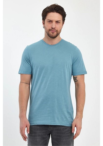 Erkek Bisiklet Yaka Rahat Kalıp Baskısız Pamuk T-Shirt