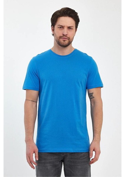 Erkek Bisiklet Yaka Rahat Kalıp Pamuklu Süprem Baskısız T-Shirt