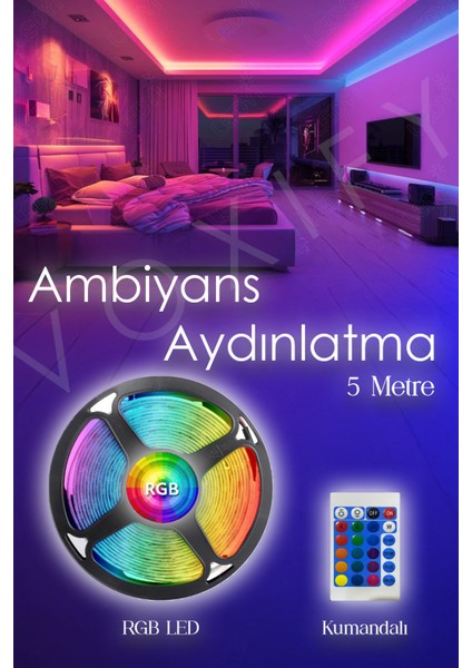 2'li Set Rgb Duvar Tavan Şerit LED Işık Ambiyans & Sabit 16 Renk Kumandalı Yapışkanlı 10 Metre