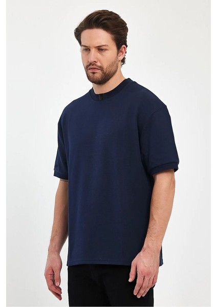 Erkek Bisiklet Yaka Garnili Iki Iplik % 100 Pamuk Cotton Oversize T-Shirt