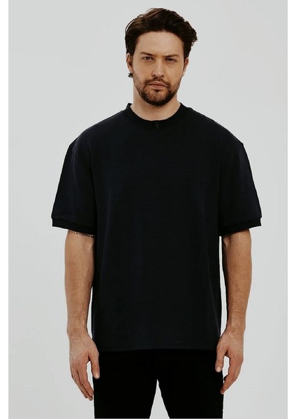 Erkek Bisiklet Yaka Garnili Iki Iplik % 100 Pamuk Cotton Oversize T-Shirt