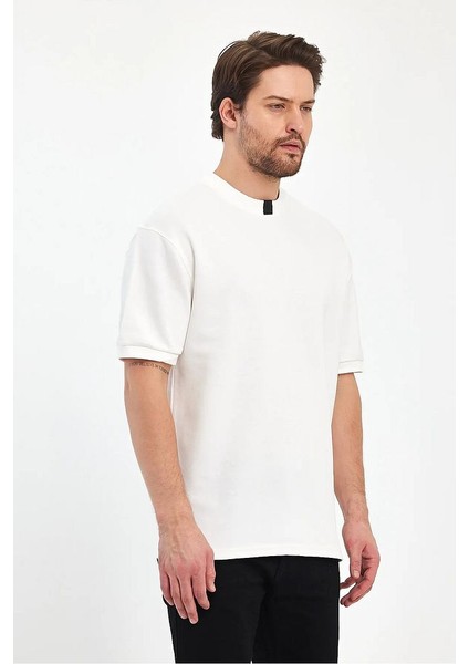 Erkek Bisiklet Yaka Garnili Iki Iplik % 100 Pamuk Cotton Oversize T-Shirt